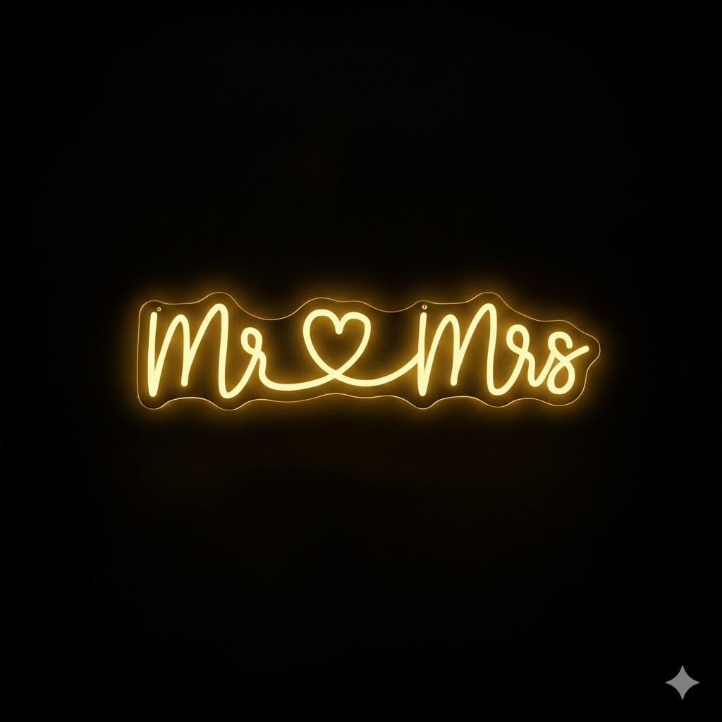 Mr & Mrs - Wedding Neon Sign by Say It Bright Mr & Mrs LED neon wedding sign in warm white - available to buy or hire UK